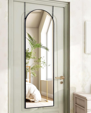 Full Length Mirror 48x14 Inches - Over The Door Hanging Mirror, Closet - Arch Floor Mirror, Door Mirror with Black