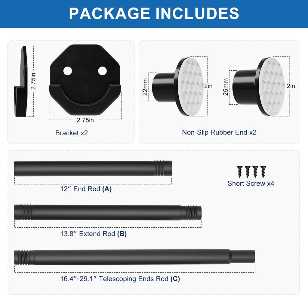 27.5-82" Closet Rod for Hanging Clothes with Wall Mount Brackets Adjustable