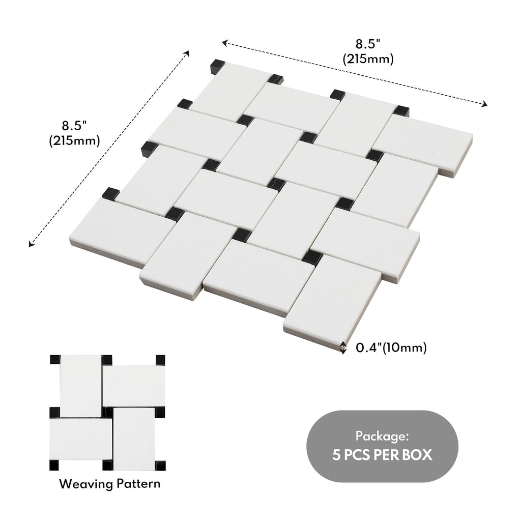 Microcrystal Stone White Marble Basketweave Marble Mosaic Tile Wall Bathroom Shower Floor (5 Sheet)
