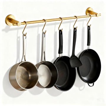 Pot Rack Wall Mounted, 21 inch Hanging Pot and Pan Hanger, Stainless Steel Kitchen Rail Coffee Mug Rack with 10 S