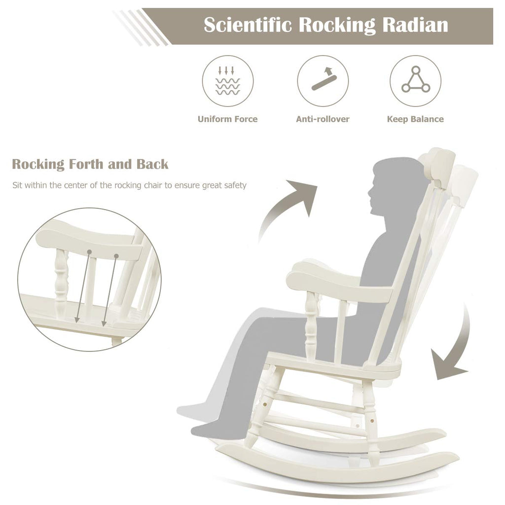 Indoor & Outdoor Wood Rocking Chair, Patio Rocking Chair, White