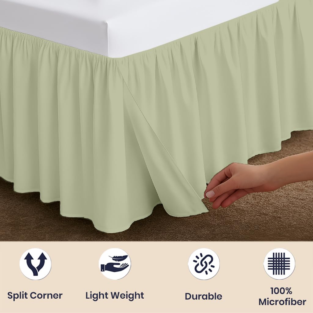18 Inch Drop Ruffled Bed Skirt Queen Size - Classic Gathered Styling, Platform Style Dust Ruffle with Secure Fit