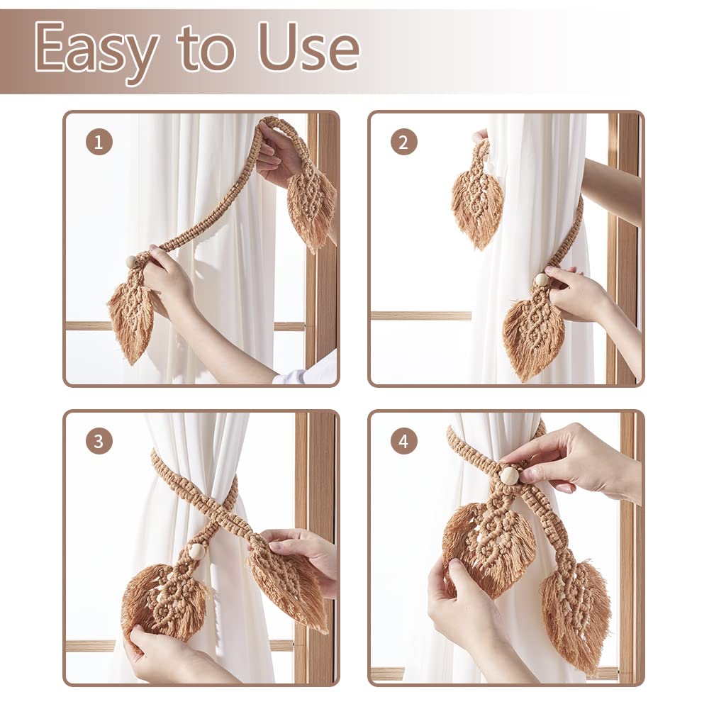 Boho Curtain Tiebacks, Apricot - 2 Pack