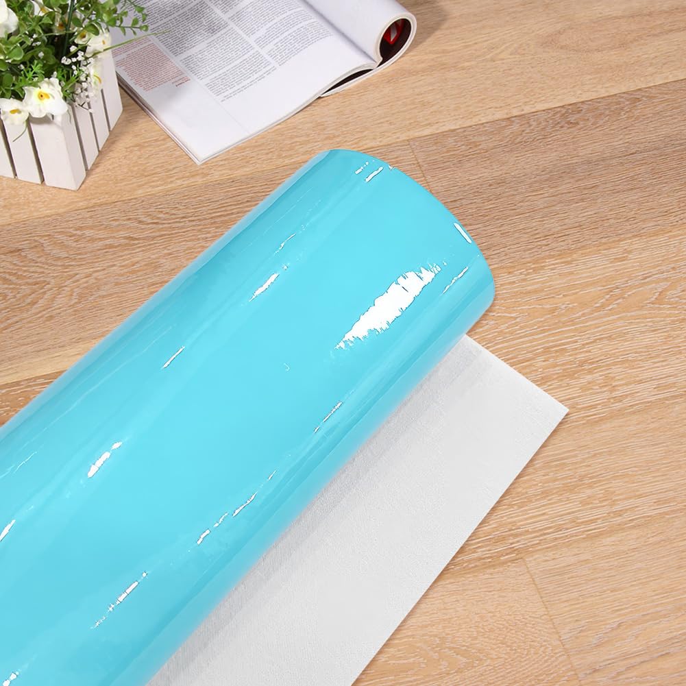 53 x 11.8 Inch Glossy Mirrored PU Leather Roll Cyan Shiny Vinyl Fabric 1mm NEON Faux Leather Sheets Smooth Solid