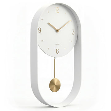 Modern Pendulum Wall Clock - Small Vertical Design in White and Gold