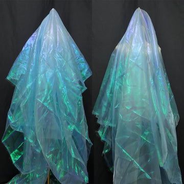 5.5 Yard Long 59" Wide Organza Lace Fabric - Magic Rainbow Laser Gradient, Iridescent Holographic for Wedding Dress