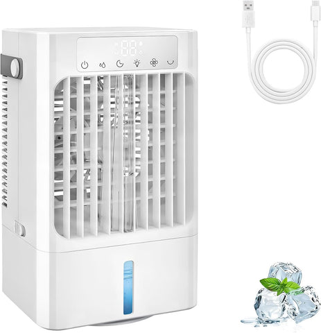 Portable Air Conditioner Fan, Mini Evaporative Air Cooling Fan with 3 Speeds & 1-8H Timer