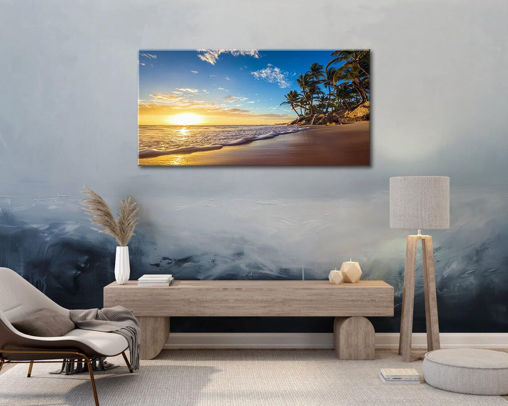 Beach Wall Art Sunset Pictures Ocean Seascape Theme Art Wall Pictures Coastal Landscape Paintings Modern Cloud Canvas