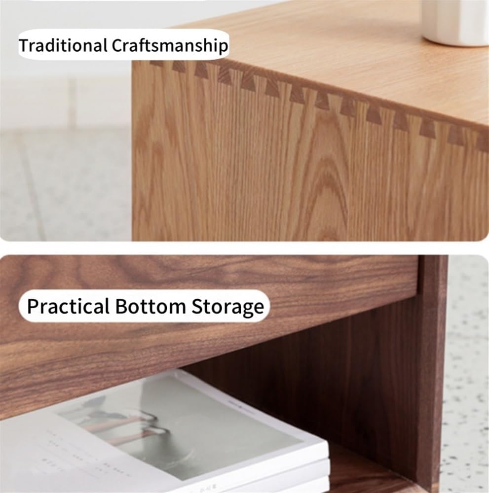 Mid-Century Modern Solid Wood Nightstand with Drawer, 2-Tier Bedside Table with Open Storage Shelf, Natural