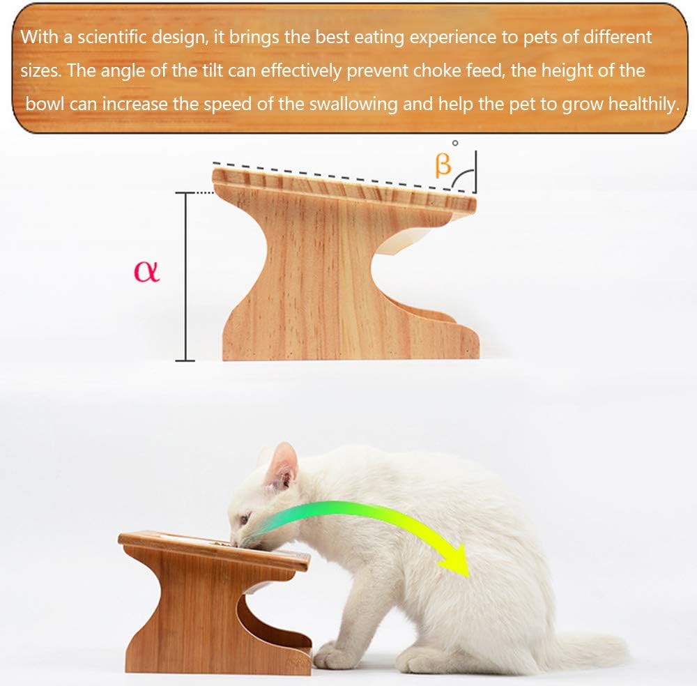 Cat Bowls Pet Dining Table with Raised Slope Wooden Stand Elevated Pet Bowls with Oblique Stand for More Comfortable
