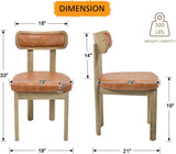 Farmhouse Dining Chairs Set of 2, Upholstered Faux Leather Dining Room Chairs with Curved Backrest and Wood Legs for Kitchen or Restaurant, Brown