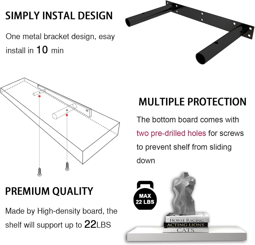 24in White Floating Shelves for Wall, Set of 2, Home Decor