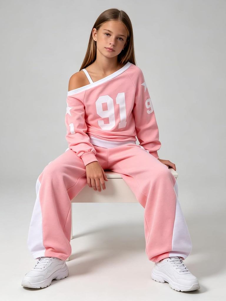 Teen Girls Clothes 2 Piece Off the Shoulder Top and Pants Fall Girl Outfits Set with Pockets