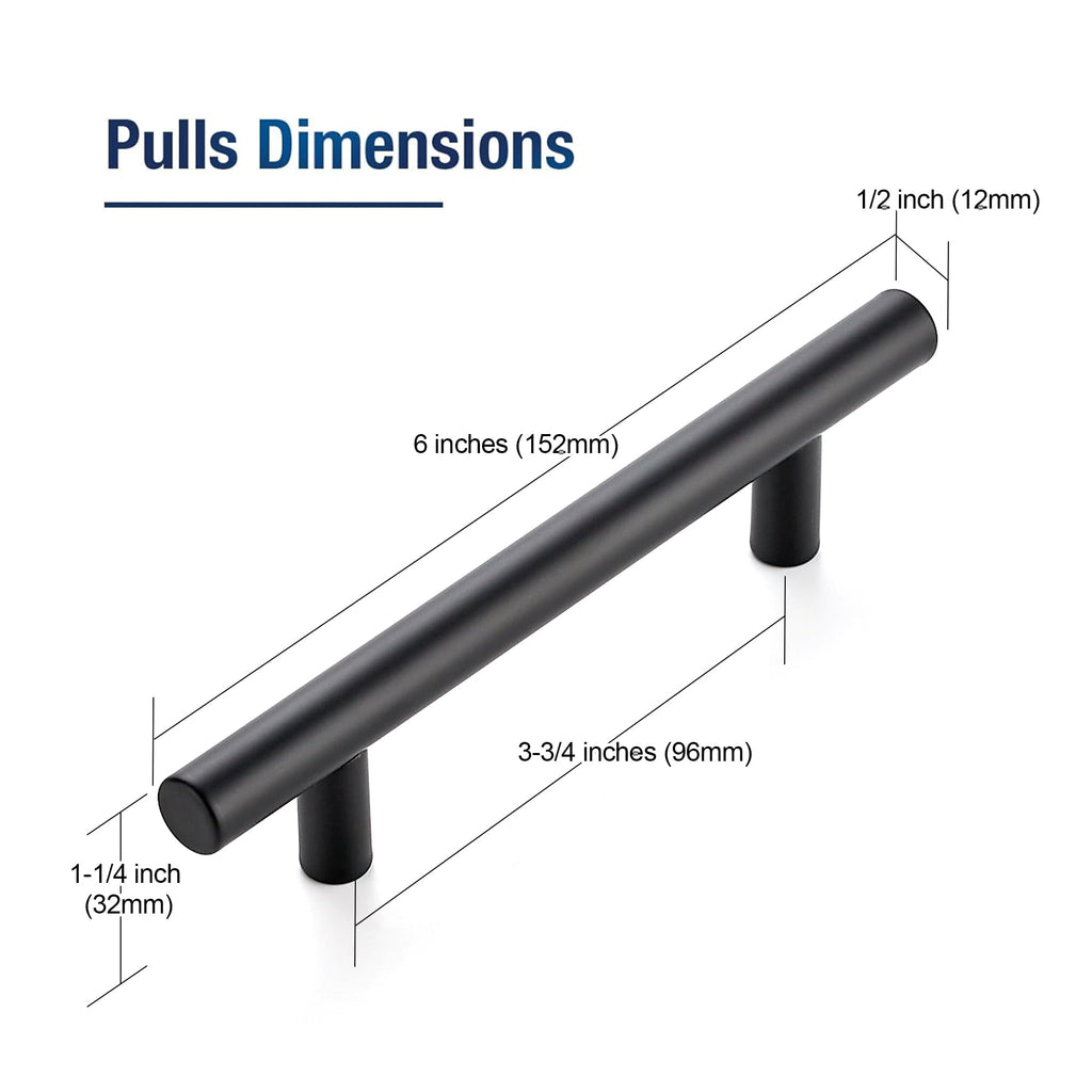 Matte Black Cabinet Pulls Drawer Pulls, 3-3/4 Inch CC, 10 Pack