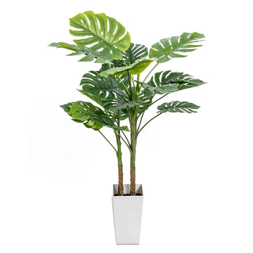 5FT Fake Monstera Plant with White Planter & Thickened Trunk