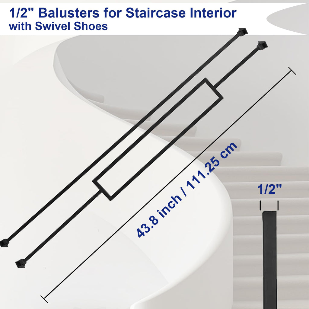 10 Pack Iron Balusters, 44" Hollow Stair Spindles with Swivel Shoes