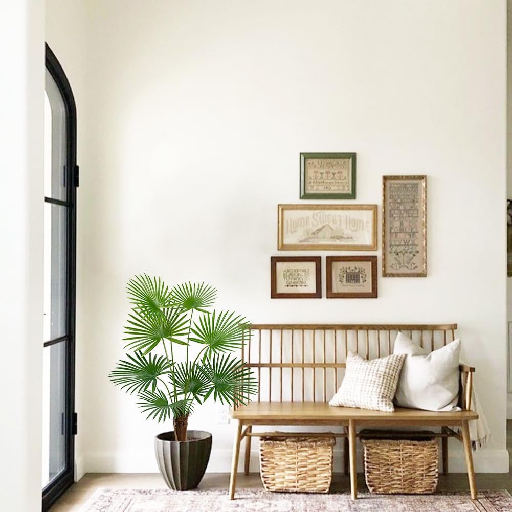 Artificial Plant Fake Fan Palm Tree Faux Tropical Palm Plant in Pot Indoor Office Living Room Bedroom Decoration 3ft