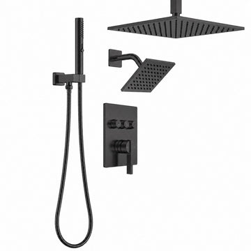 Square Rain Shower Faucet Set, Button Diverter Shower Faucet with 3 in 1 Handheld, Ceiling Mount Rainfall Shower