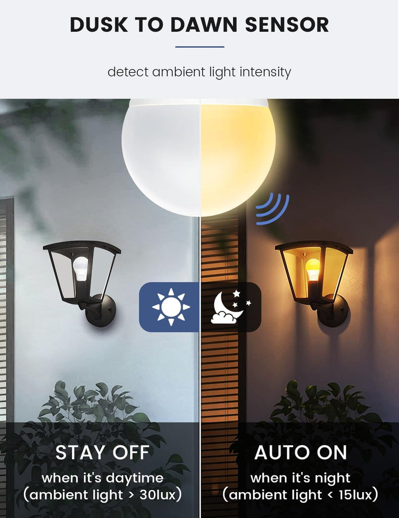 Dusk to Dawn Light Bulbs, 100W Eq., E26, 110-130V, 3000K, 4Pack
