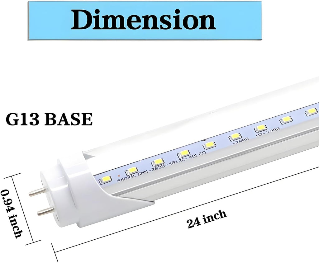 T8 T10 T12 2FT LED Light Tube - 8W 24 Inch Led Fluorescent Tube Replacement, 20W Equivalent, 1120 Lm, 6500K Cool