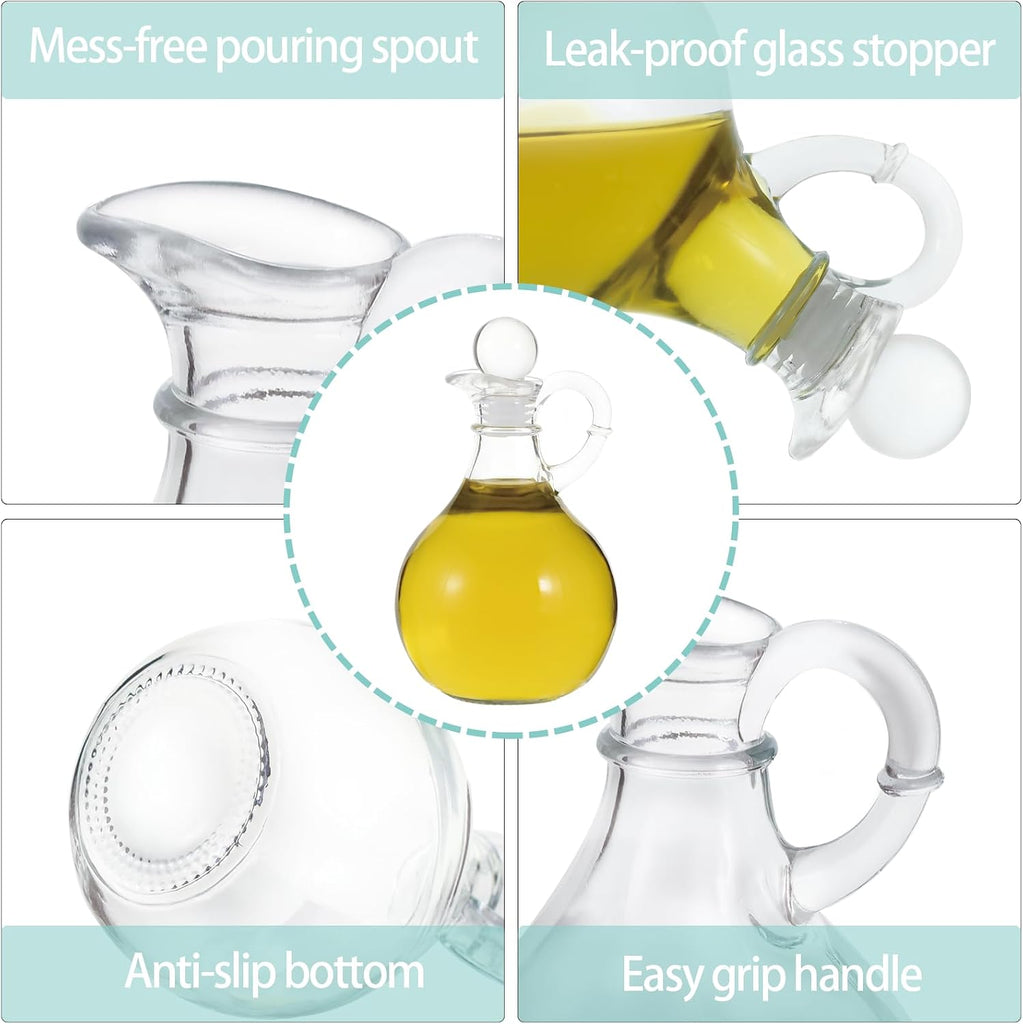 Oil and Vinegar Cruet, Glass Oil and Vinegar Dispenser with Airtight Stopper, Glass Condiment Container - Set of 2