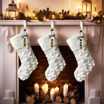 Inch Faux Fur Christmas Stockings Cable Knit Knitted Thick Snowy White Xmas Christmas Stockings Hanging - Set of 3