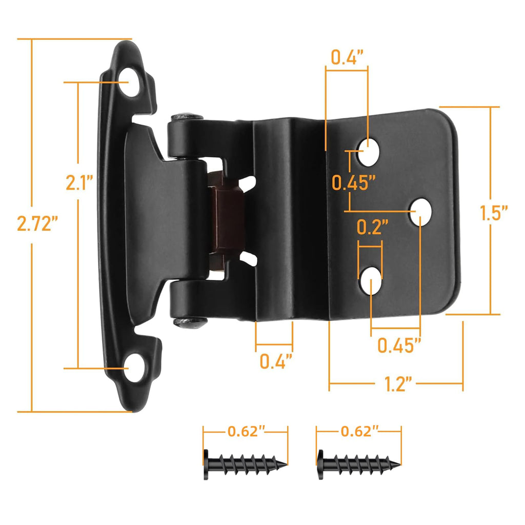 50 Pack (25 Pairs) 3/8" Inset Self Closing Cabinet Hinge Matte Black