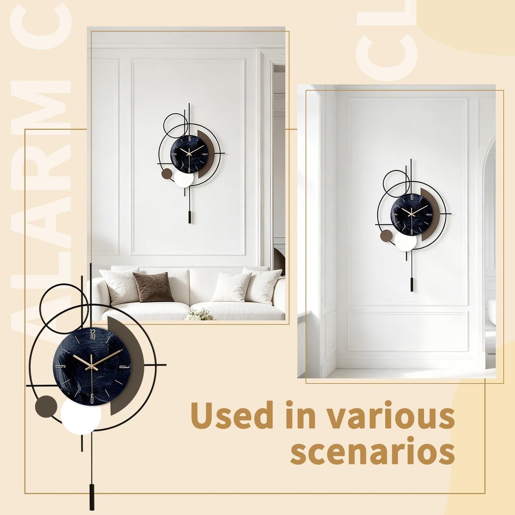 Wall Clock, Silent Quality Quartz Battery Operated with Pendulum, Large Wall Clock Kitchen Home Bathroom Bedroom Wall