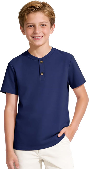 Boys Henley Short Sleeve Shirts Kids Cotton T Shirts Summer Tops