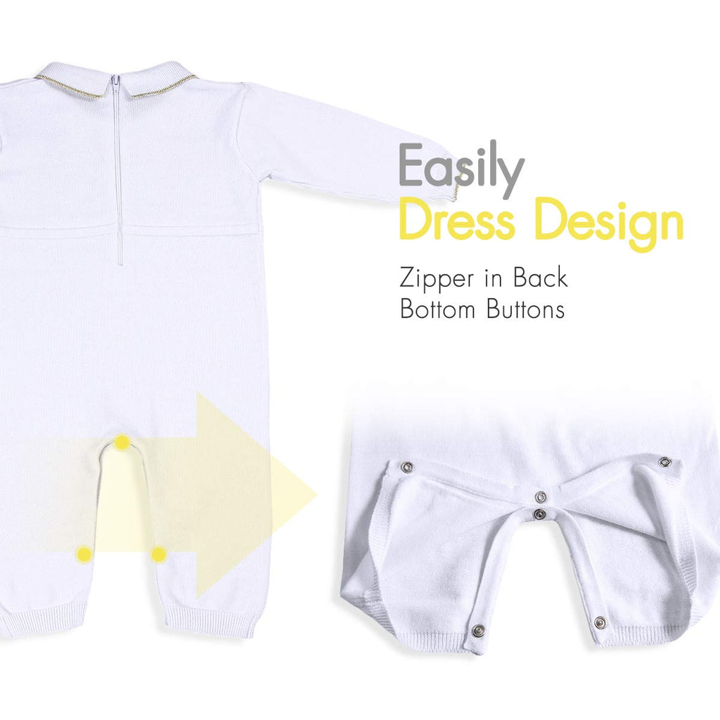 Baby Boy Baptism Outfit with Hat Christening Outfit-Cross Detail - Pure White
