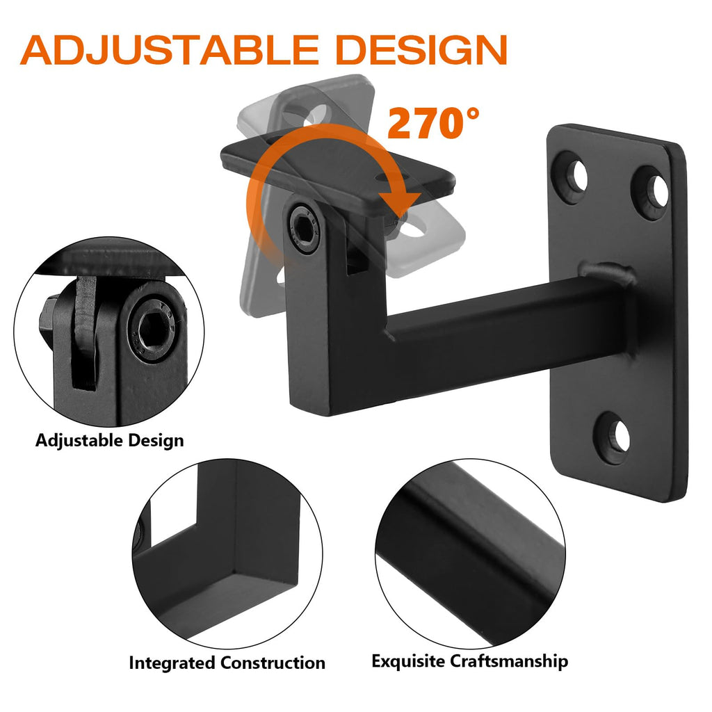 Adjustable Handrail Bracket, 3" Heavy Duty Swivel Hand Rail Bracket for Stair Railing Staircase, Matte Black (8 Pack)