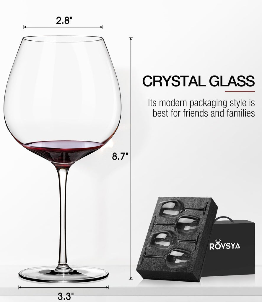 Red Wine Glasses Set of 4, Large Hand Blown Crystal Burgundy Glasses-Ultra-thin, Light for Wine Tasting, 23.5OZ