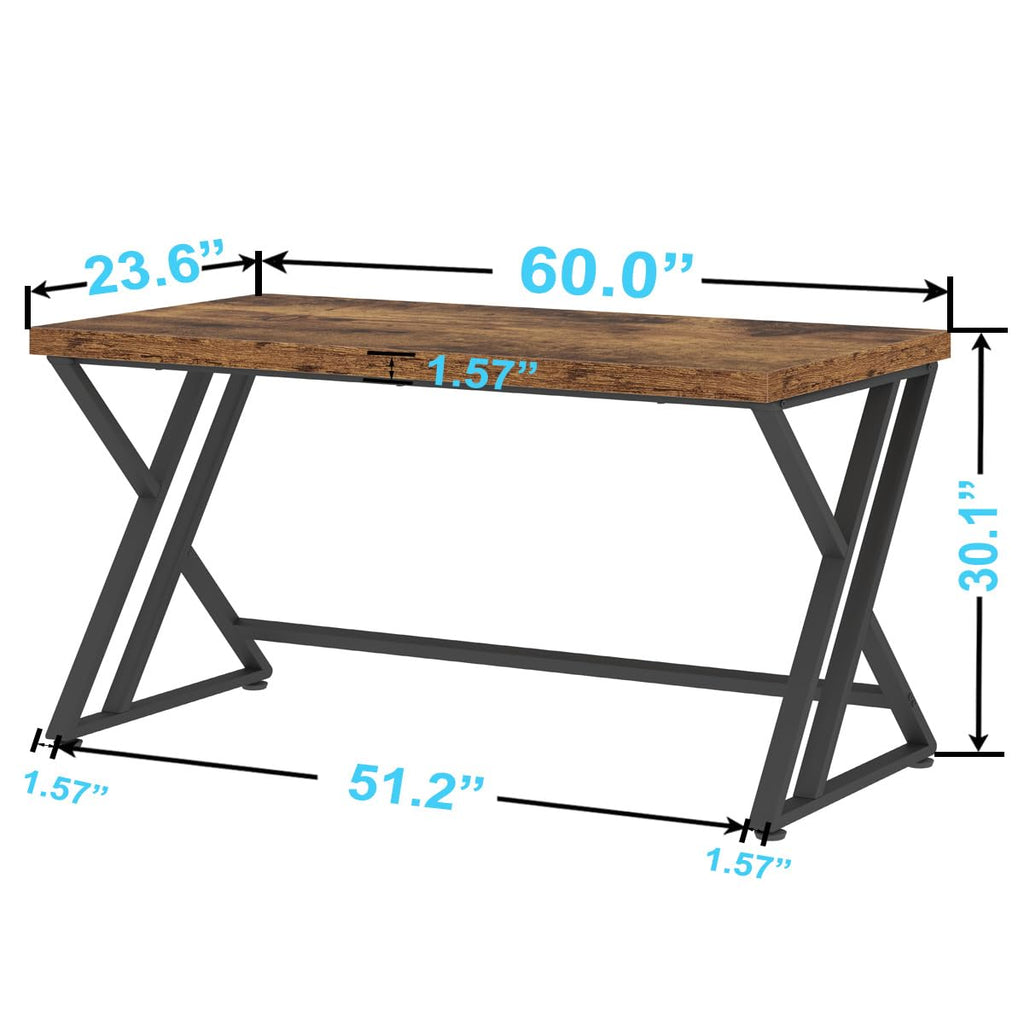 60 Inch Computer Office Desk Metal & Wood Writing Desks Rustic Brown
