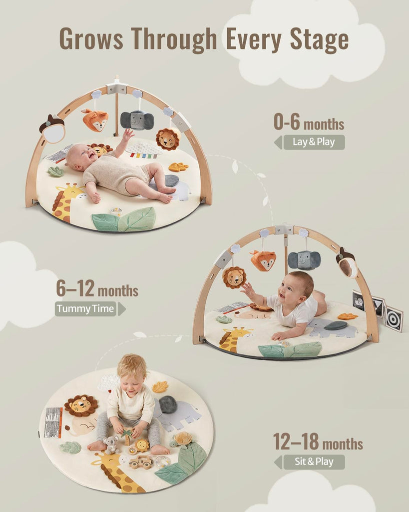 Play Gym Activity Mat, Wooden Tummy Time Mat Playmat
