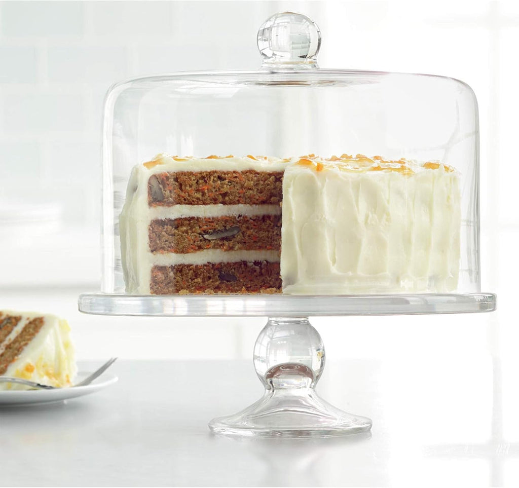 Simplicity Cake Stand with Straight Sided Dome - Flawless Glass, Tall Cake Friendly, Secure Design, Elegant - Set of 2
