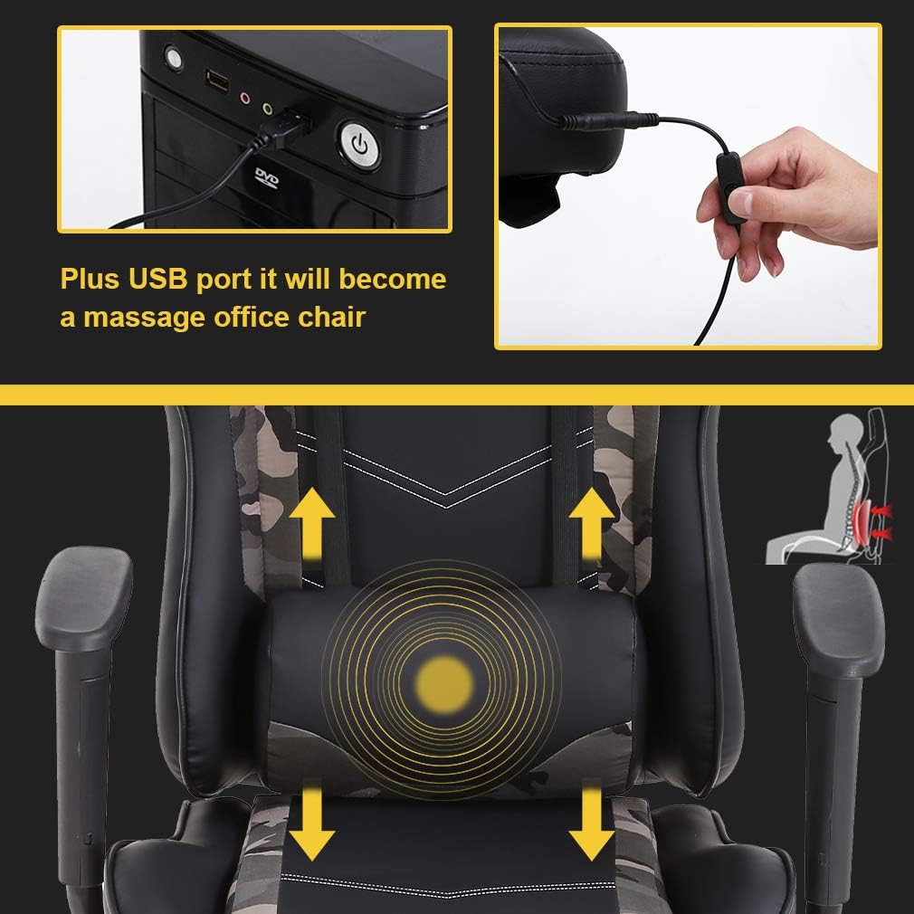 Gaming Chair Racing Office Chair Ergonomic Desk Chair Massage PU Leather Recliner PC Computer Chair with Lumbar