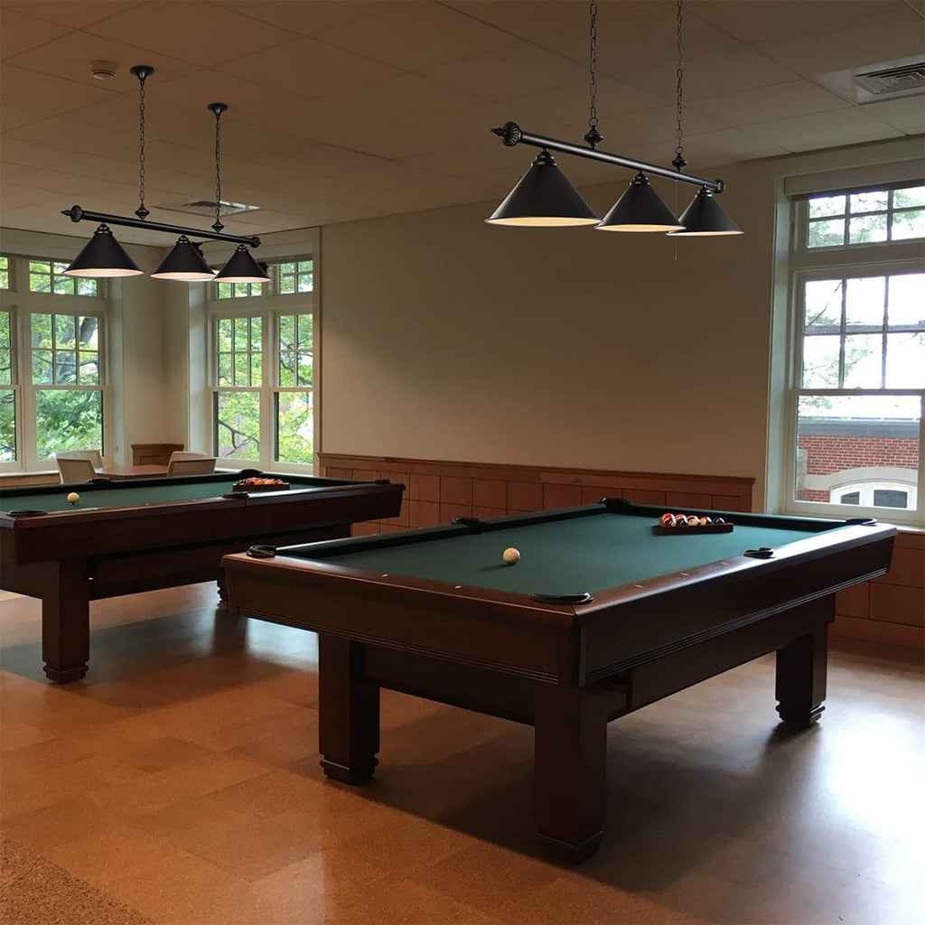 59in Billiard Pool Table Light with Pull Chain Switch on Pendant Light Fixture 3 Lights with Matte Black Shade