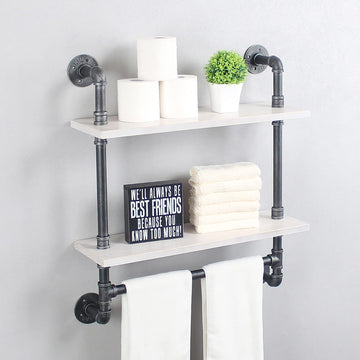 Iron Pipe Shelves Industrial Bathroom Shelves with Towel bar, 24in Rustic Metal Pipe Floating Shelves Pipe Wall