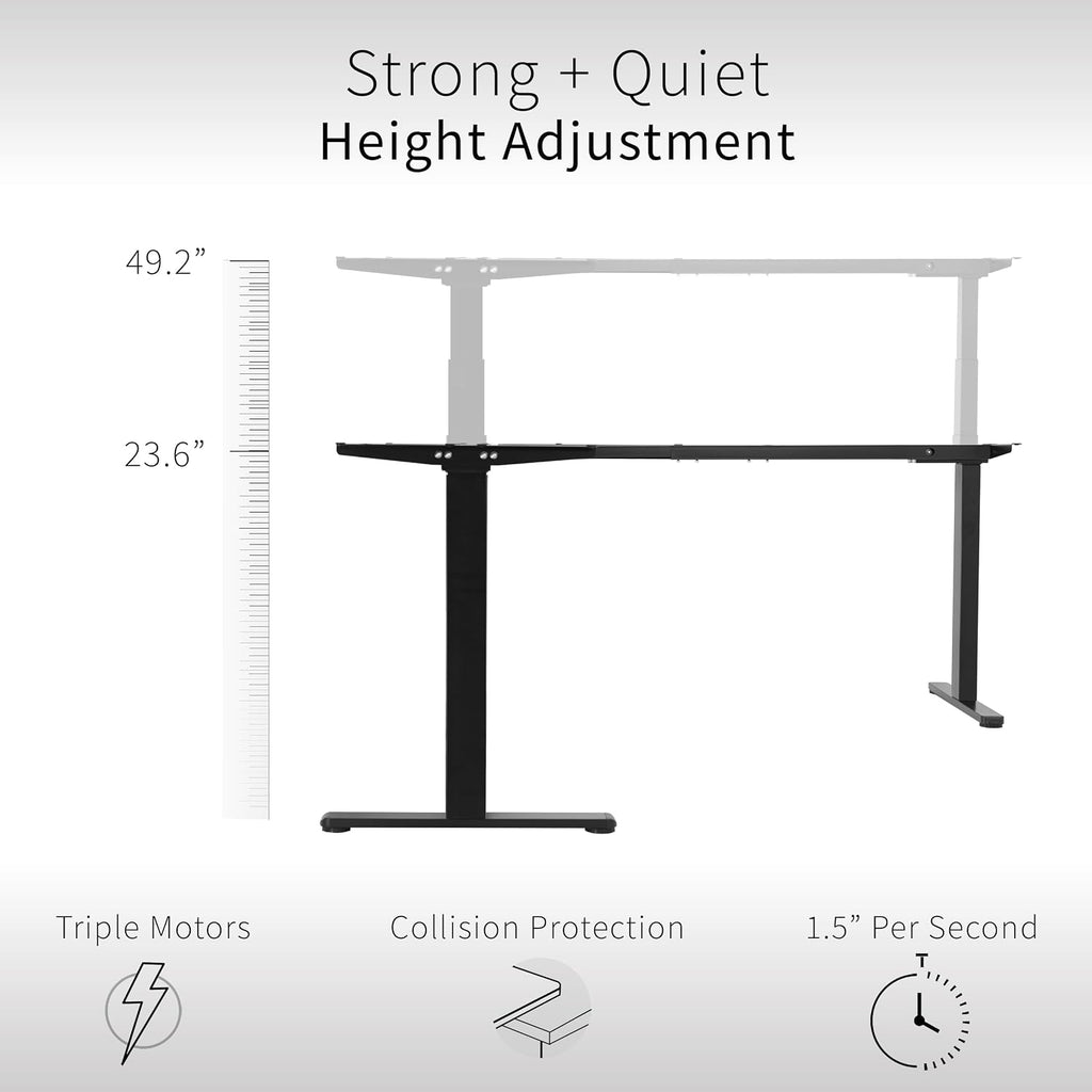 Black Electric Corner 3 Leg Standing Desk Frame, DESK-V130EB | Triple Motor, Height Adjustable, L-Shaped, Holds up to