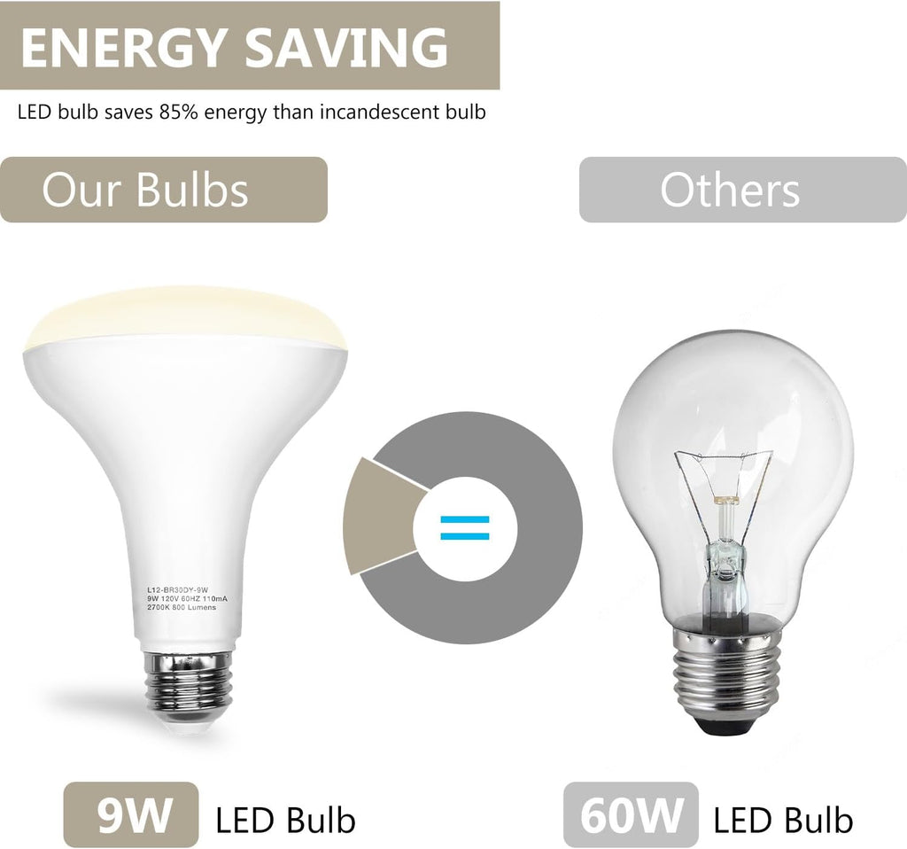 BR30 Led Bulb 65W Equivalent, Dimmable Flood Light Bulbs Indoor, E26 Base, 4000K Neutral White, 9W, 800 LM