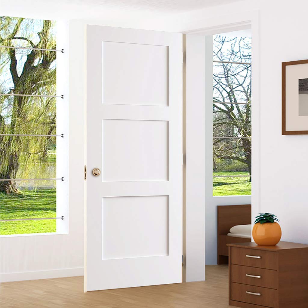 3-Panel Door, Interior Slab Shaker White (30x80)
