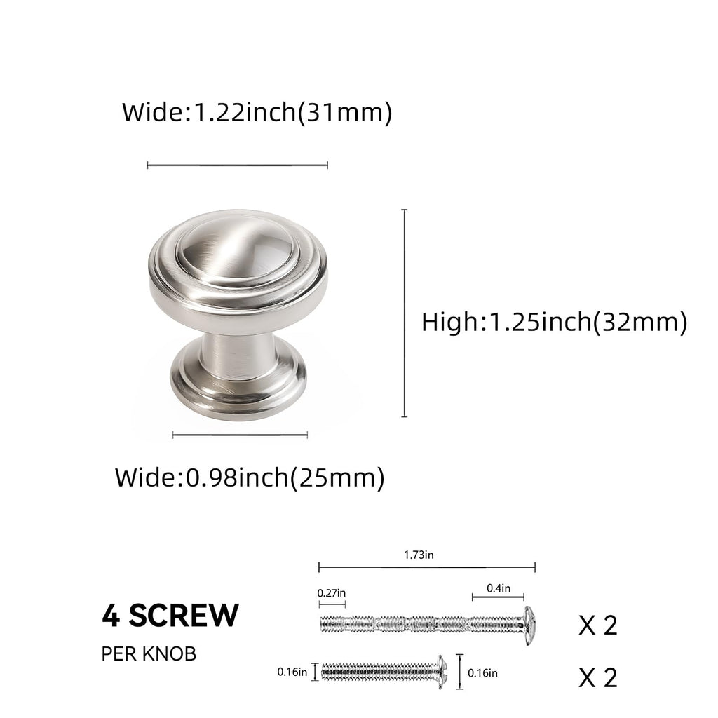 2 Pack Brushed Satin Nickel Kitchen Cabinet Knobs Solid Drawer Knobs Kitchen Cabinet Hardware Zinc Alloy Handles