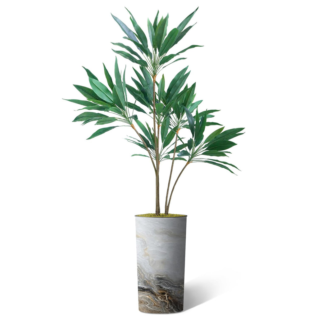 Artificial Tree in Modern Granite Effect Planter, Fake Dracaena Tree Silk Tree for Indoor and Outdoor Home Decoration