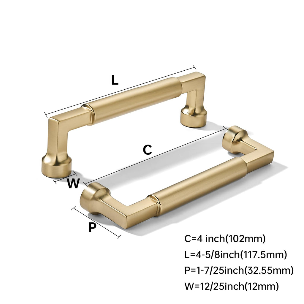 10-Pack 4-Inch(102mm) Satin Brass Cabinet Pulls,Heavy-Duty Brushed Brass Handles Cabinets, Cupboards, Drawers and
