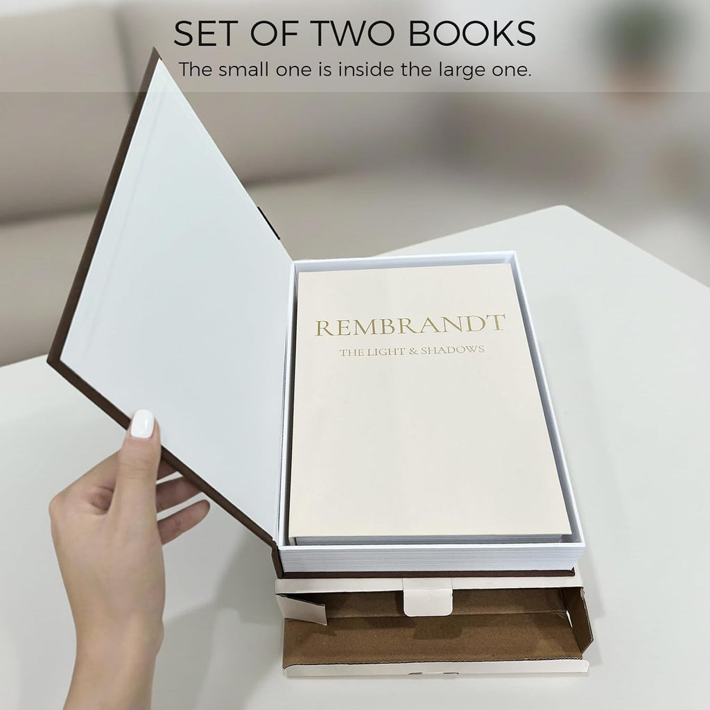 Set of 2 Linen Decorative Books with Hidden Storage - Chic Housewarming & Christmas Gift Idea, Monochrome Faux Book