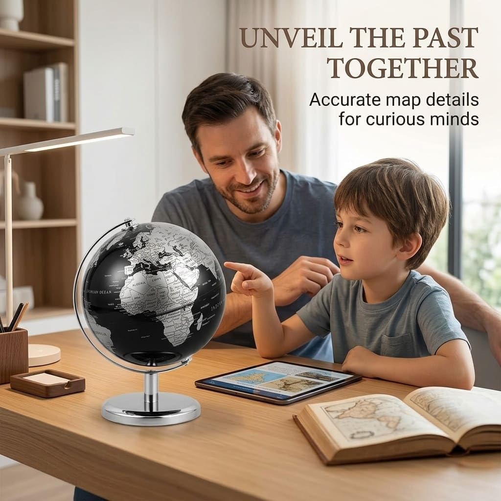 6 Inch Small World Globe with Antique Bronze Stand Earth Desktop Decor for Kids & Adults Geography Learning Globe