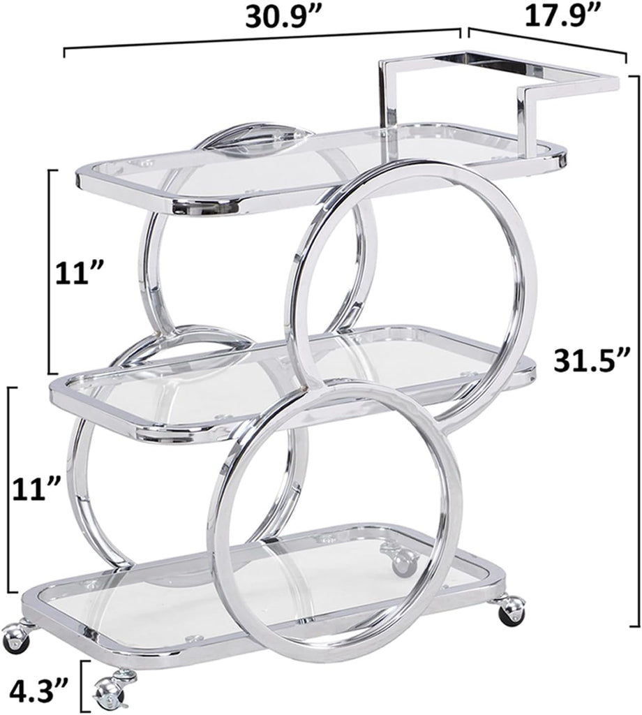 Home Bar Serving Carts 3 Tier Kitchen Carts on Wheels Mobile Bar Carts Kitchen Dining Room Living Room Party, Chrome