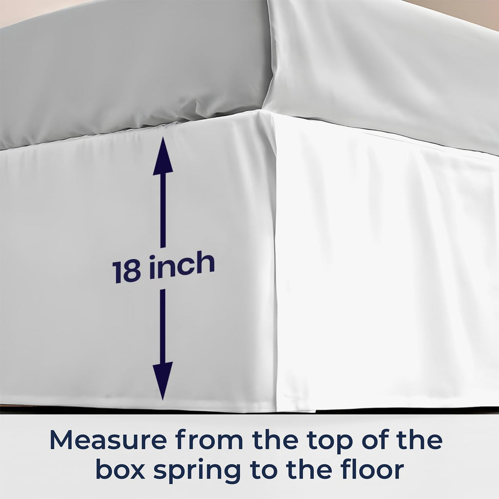 18 inch Drop Bed Skirt Queen Size - Platform Style with Secure Fit, Classic Tailored Look, Elegant Pleated Style Dust