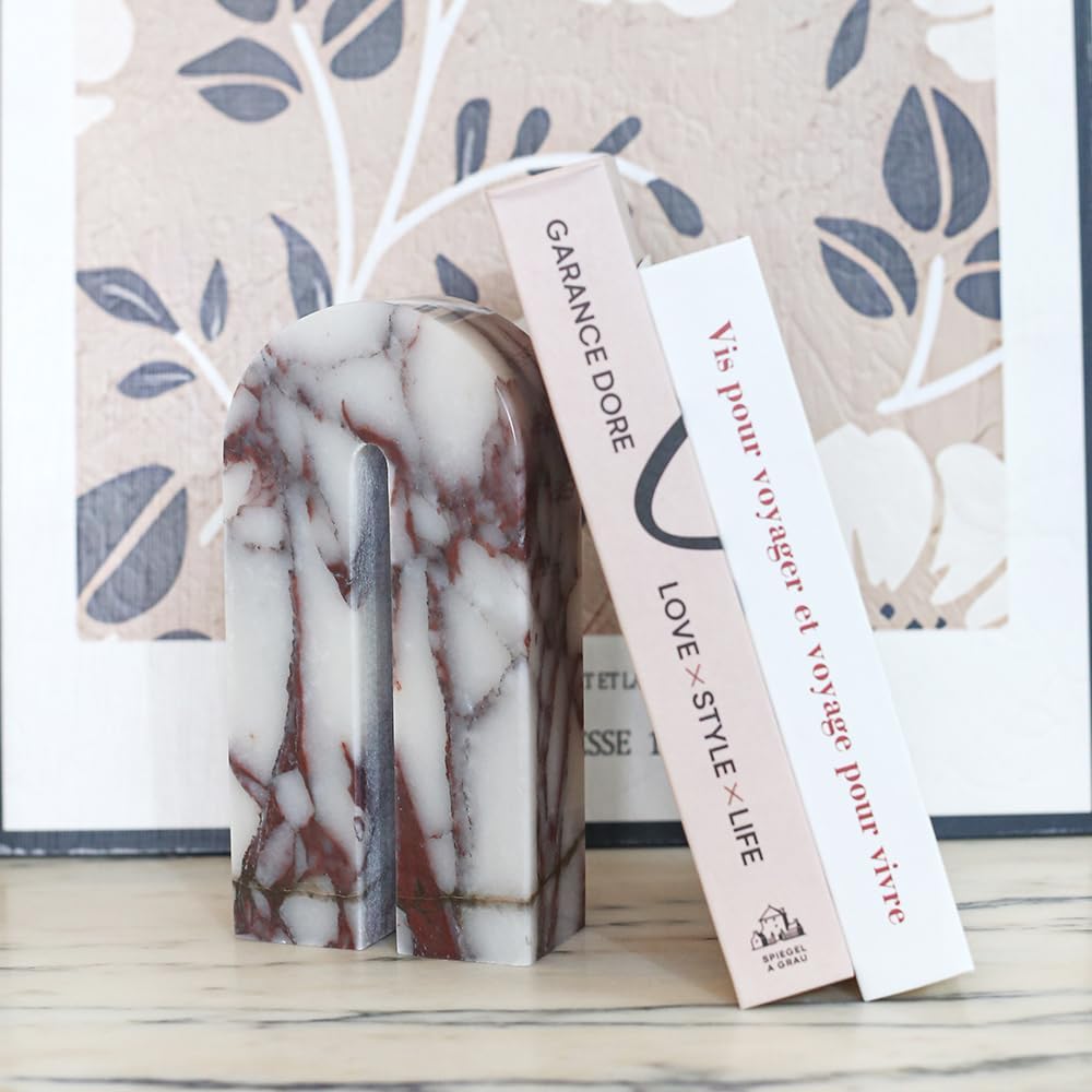 Natural Marble Bookends Decor, Book Ends Set of 1 | Decorative Bookends for Shelves - Heavy Duty Book Ends
