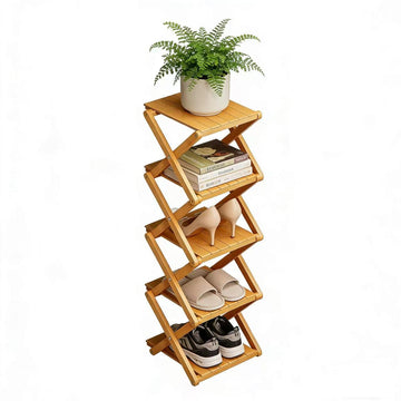 Bamboo Shoe Rack - No Assembly Required, Tall Narrow Foldable Shoe Organizer, Space-Saving Multifunctional Shelf s